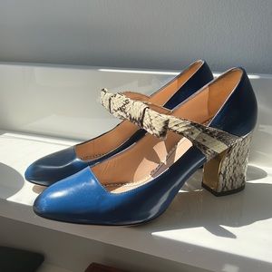 Gucci Blue Platform Snakeskin Heel Mary Janes 38.5